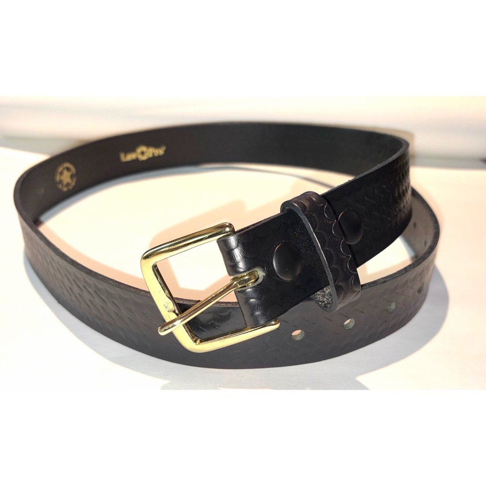 LawPro Basketweave Duty Belt Black Leather Brass Buckle USA Made 34 31-37in